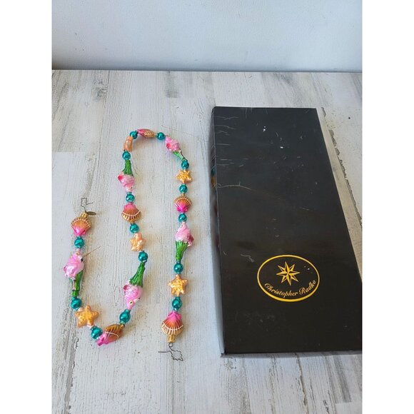 Radko flamingo shell keys Garland RARE vintage Glass Pink glitter gold Xmas tree - Picture 1 of 13